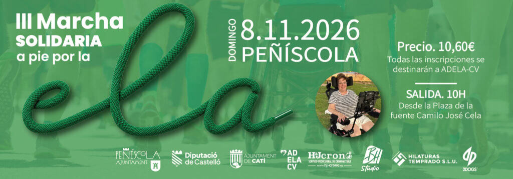 Cartel del evento III Marcha Solidaria a Pie por la ELA – Peñiscola 2026